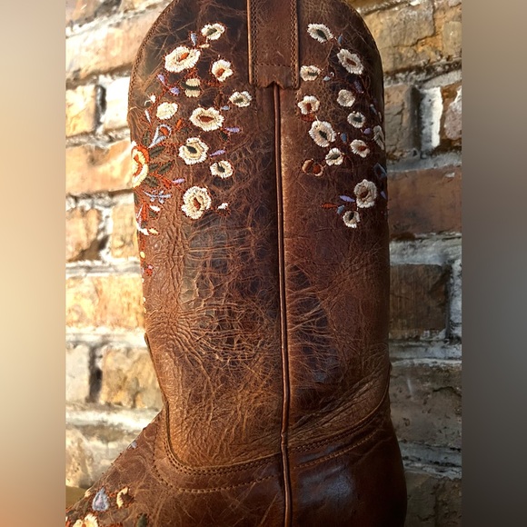 Shyanne Maisie Floral Brown Leather Embroidered Western Cowboy Boots - Sz 8 - Picture 4 of 10